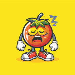 Sleepy Tomato Mascot Cart Vector Illustration with Cheerful Expression and Adorable Features