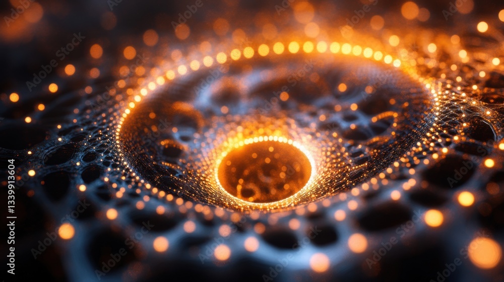 Aufkleber abstract digital artwork of glowing orange and blue circular patterns in a futuristic concept of lig