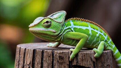 bright green lizard close-up showcasing its unique features.