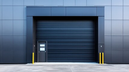 Industrial loading dock warehouse exterior image urban environment wide shot modern architecture