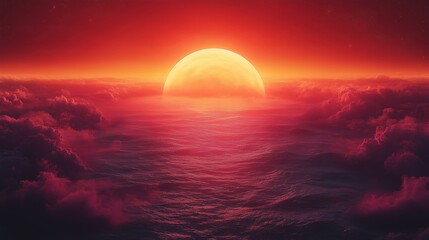 Sunset Over Ocean with Vibrant Clouds and Serene Sky
