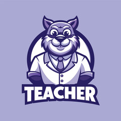 Cartoon Mascot of a Teacher with a Stick and Vector Logo