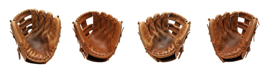 Set Of Baseball Leather Gloves isolated on transparent background, Brown leather gloves PNG 