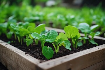 Young Green Plants Growing in a Garden Bed &ndash; Perfect for Farming, Gardening, and Sustainability Concepts