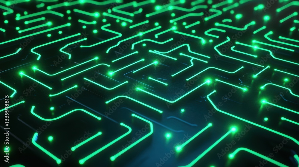 Aufkleber futuristic green circuit board design with neon patterns and glowing lines for technology background
