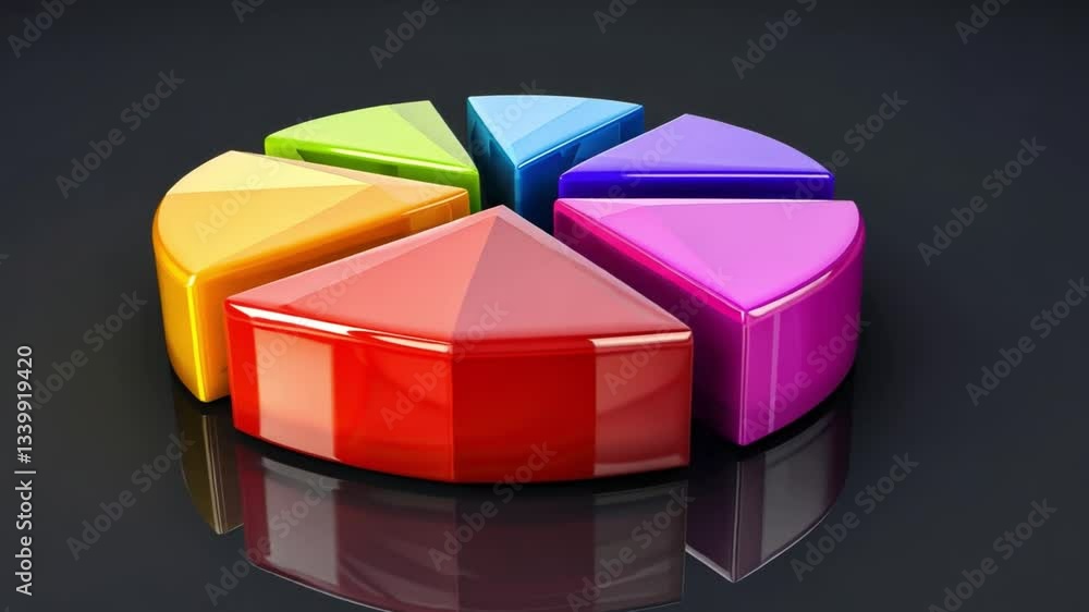 Poster colorful pie chart segments in glossy circular design enhance data visualization, creating vibrant i