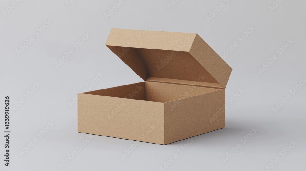 Poster open brown cardboard box on a plain background ideal for packaging, storage and creative projects, i