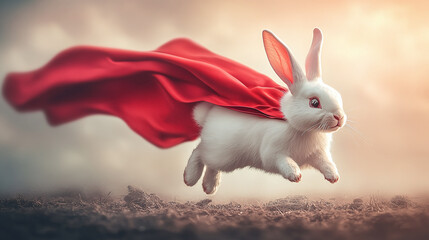 White Rabbit Super Hero in Red Cape