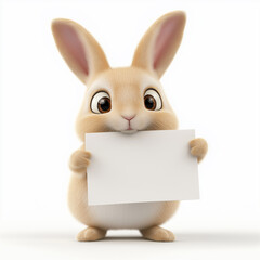 Obraz premium Cute bunny holding a blank white sign, isolated on a white background