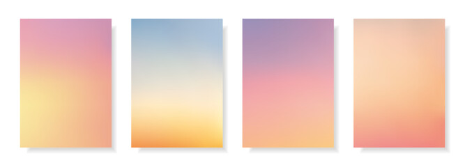 Set of abstract blurred backgrounds.Evening sky, sunset and sunrise on the ocean, sea summer landscapes.Decorative gradient backdrops.Templates for invitations, greeting cards.Vector, meshes