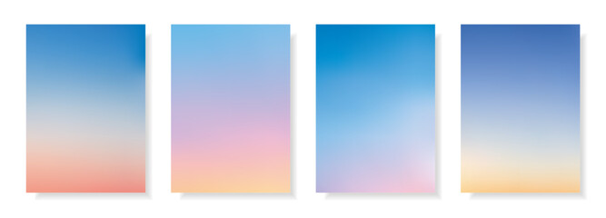 Fototapeta premium Set of abstract blurred backgrounds.Evening sky, sunset and sunrise on the ocean, sea summer landscapes.Decorative gradient backdrops.Templates for invitations, greeting cards.Vector, meshes