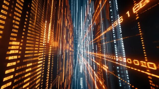 Futuristic Digital Data Streams Glowing Lines and Binary Code Representing Technology and Information Flow in Dynamic Landscape