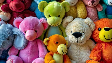Vibrant array of plush toys offers a colorful and cuddly playtime. Ai Generated