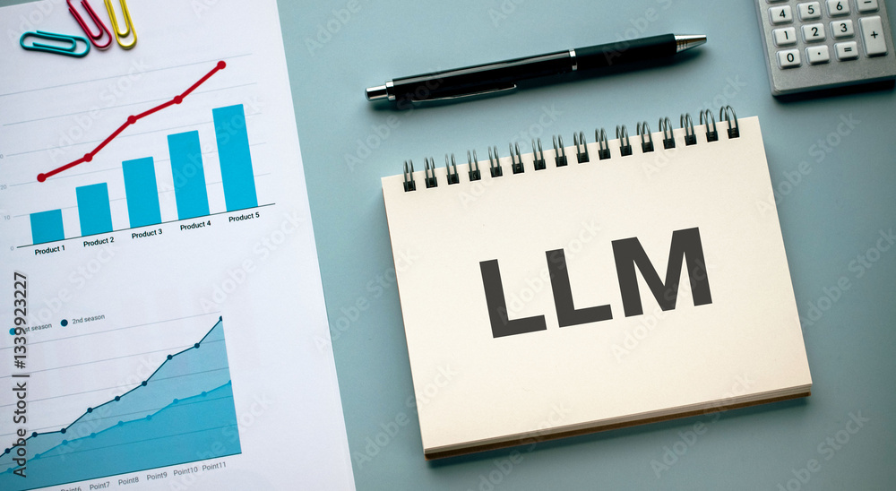 Poster there is wood block with the word llm. it is an abbreviation for large language models as eye-catchi