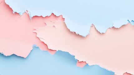 Obraz premium Torn paper in pastel pink and blue creating abstract landscape, modern art concept