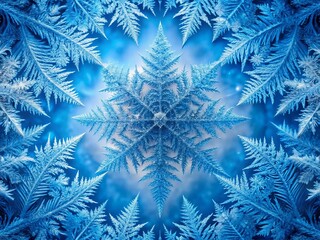 Abstract Blue Frost Ice Crystals Panoramic Winter Background