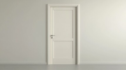 Closed white door in minimalist room interior design modern bright environment straight-on view concept of opportunity