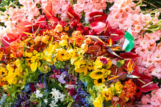 Exotic Colombian flower silletas - Colorful festival in Medellin.
