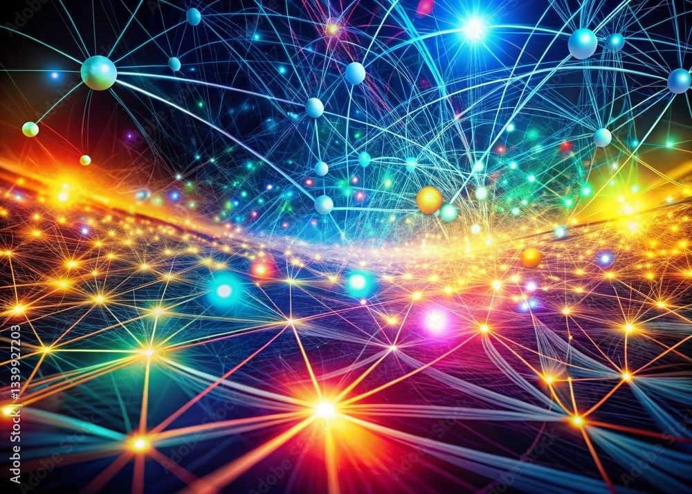 Poster abstract colorful network: long exposure generative ai art