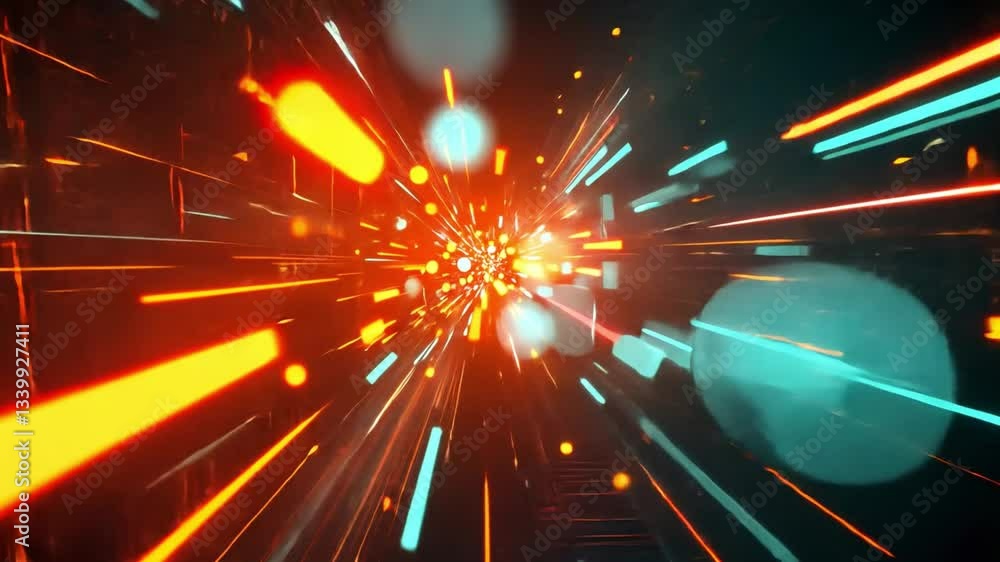 Poster vibrant abstract digital background with glowing lines and particles, creating sense of motion and e