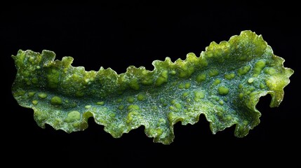 Naklejka premium Green sea lettuce seaweed on black. Perfect background for ecological concepts or unique textures.