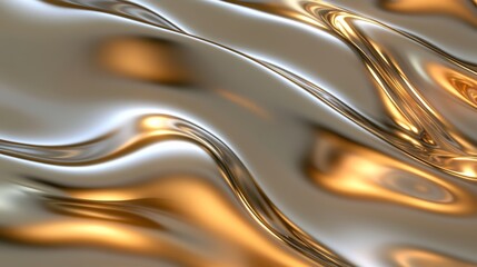Obraz premium Waves of golden and silver liquid metallic texture, abstract luxury design
