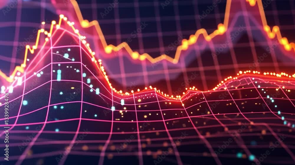 Poster colorful visualization of data trends dynamic analysis of statistics and financial technology throug