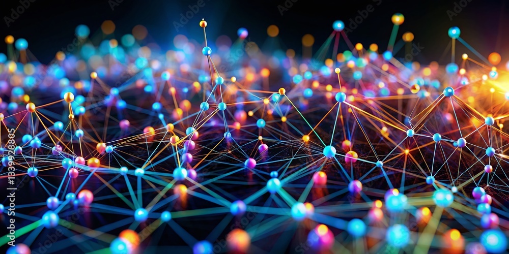 Aufkleber abstract data technology background: connecting dots & lines in 3d tilt-shift