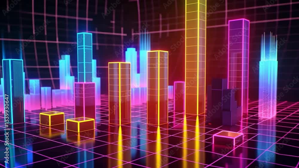 Aufkleber vibrant digital data visualization colorful 3d neon graphs showcasing modern technology and innovati