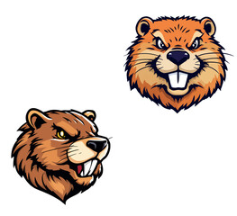 Vsai two angry beaver heads showing teeth for mascot logo © fiore26