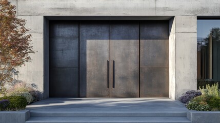 Modern architectural entrance urban environment exterior design contemporary style front view minimalist aesthetic