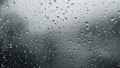 Raindrops on Glass Surface Macro Photography in Monochrome.