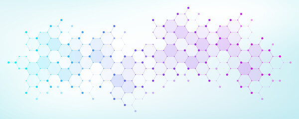 Molecular abstract structure and genetic engineering DNA. Healthcare and medicine background concept. Scientific research background. Wave flow. Innovation pattern. Vector illustration.