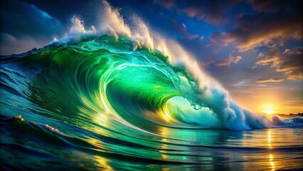 Abstract Green and Blue Ocean Waves on White Background - Stock Photo