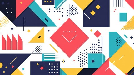 This vibrant flat illustration features bold colors and textures with inventive geometric shapes for a striking visual effect.