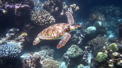 Obraz premium Sea turtle in a coral reef