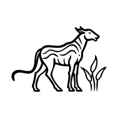 Savanna animal icon grazing near plants, nature conservation concept