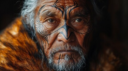 Powerful moment of a Mori elder teaching young warriors the art of carving t moko the intricate facial tattoos etched with meaning and history captured with a prime lens