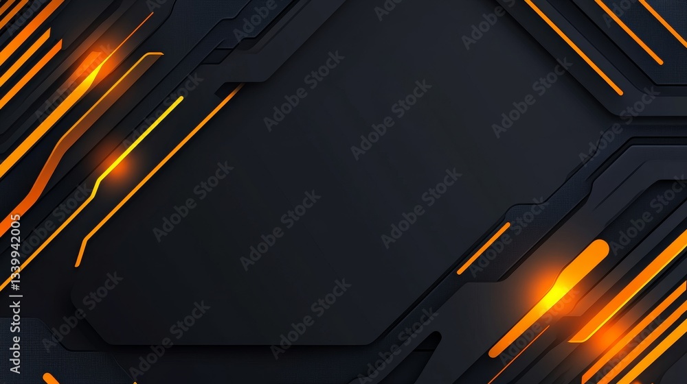 Poster abstract futuristic background with glowing lines and shapes in dark tones for digital design