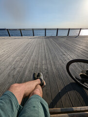 A serene and peaceful moment spent by the ocean, beautifully capturing leisure and tranquility in a scenic setting