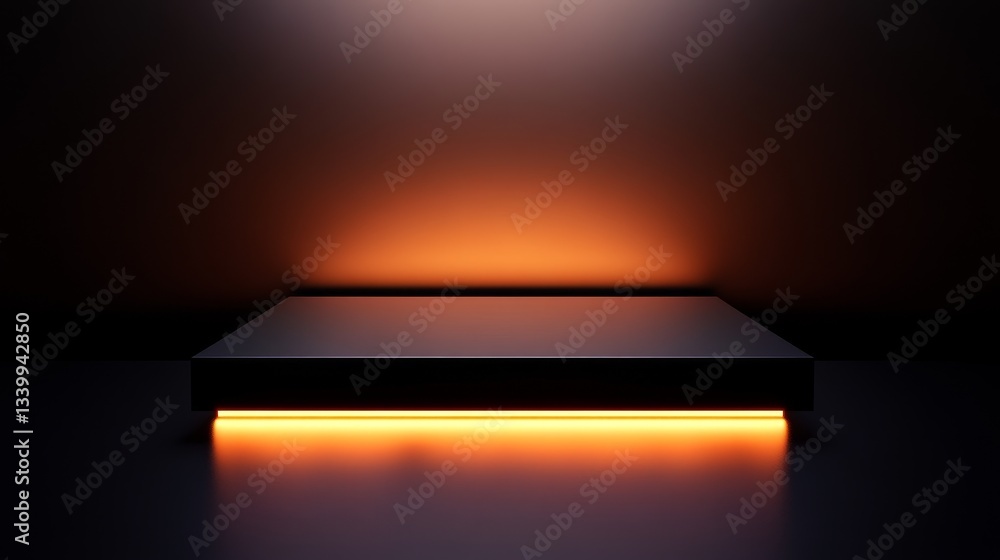 Aufkleber minimalistic display platform with warm backlighting against a dark background for product showcase