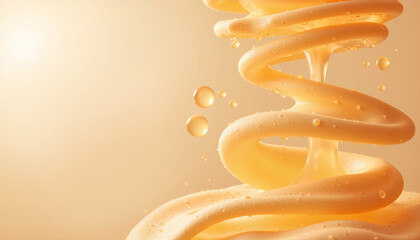 Golden swirl of skincare serum rich in ceramides peptides collagen and hyaluronic acid for deep hydration and anti-aging