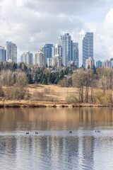 Highrise Skyline and Natural Lake Scenery in Vancouver, Canada