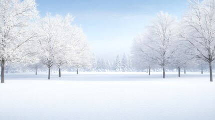 Fototapeta premium Winter Wonderland: Snow-Covered Trees in a Serene Landscape
