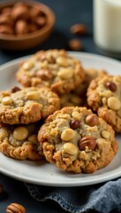 A plate of chewy oatmeal cookies studded with mixed nuts , comfort food, food styling, tasty