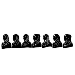 Set silhouettes of muslim woman wearing islamic clothing style. hijab.  abaya. Vector illustration.Silhouette moslem girl. modern hijab. black and white Islamic fashion. jilbab. veil. silhouette hijab