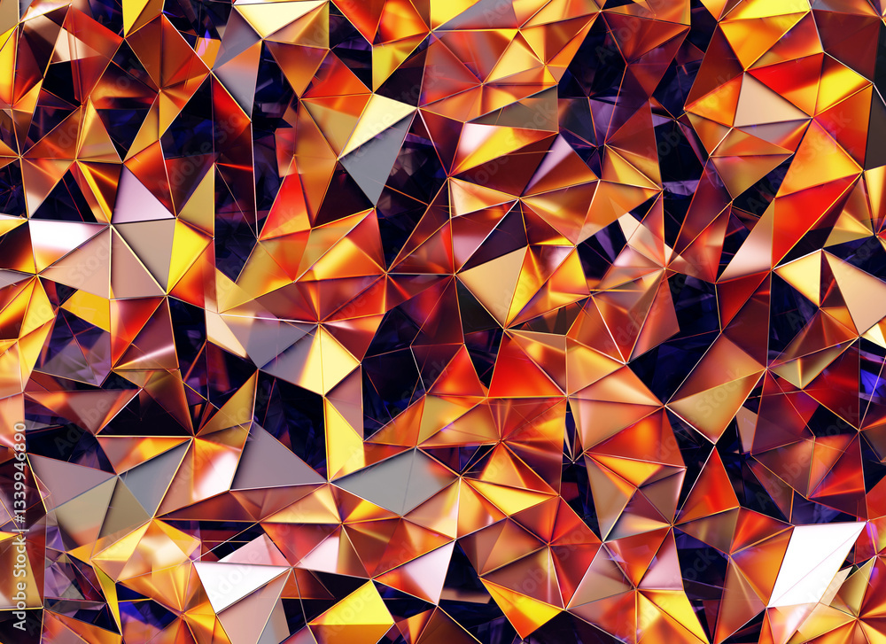 Aufkleber luxury abstract realistic black and orage crystal texture reflection close up background 3d renderin