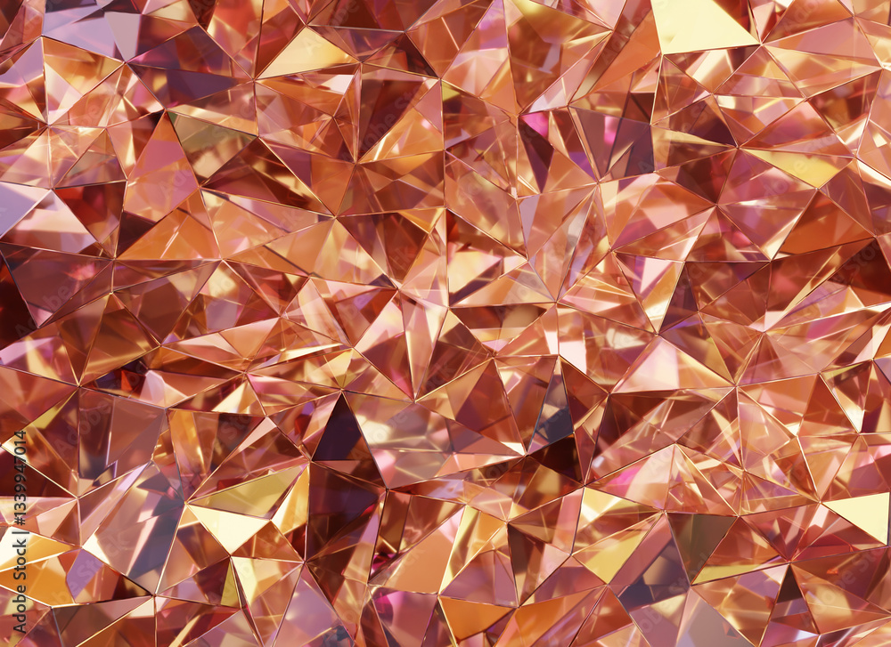 Poster luxury abstract realistic rose gold crystal texture reflection close up background 3d rendering
