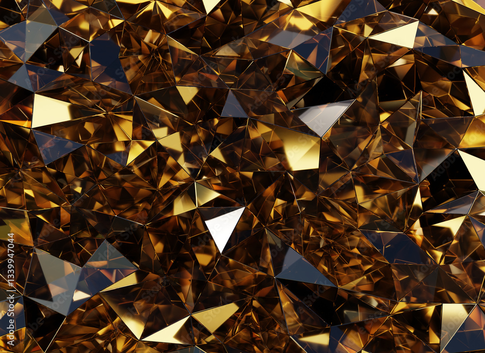 Poster luxury abstract realistic deep gold crystal texture reflection close up background 3d rendering