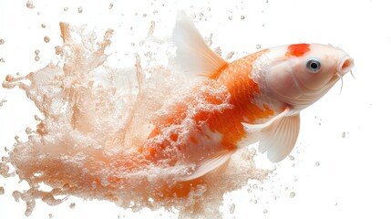 A joyful goldfish leaps energetically through splashing water, capturing a moment of playfulness and exuberance that highlights the lively spirit of aquatic creatures in their environment.